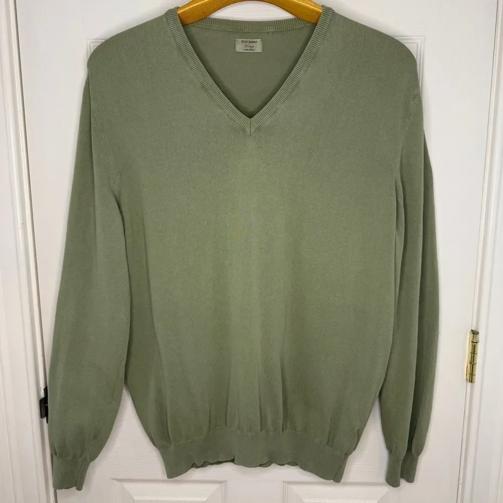 Vintage Gran Sasso Italian Cotton V-Neck Sweater Size Medium*